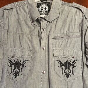 Ocho western wear men’s button and snap front cotton shirt roll tab sleeve XXL
